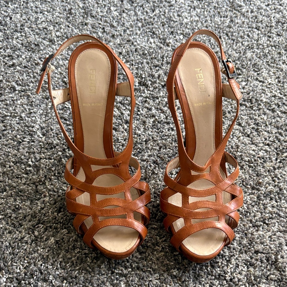 Fendi luggage leather strappy heels